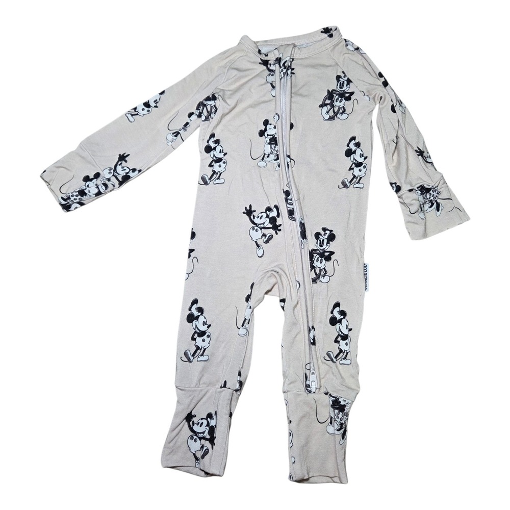 Charlie Lou Baby Mickey Mouse Steamboat Willie Bamboo Footless Romper Newborn